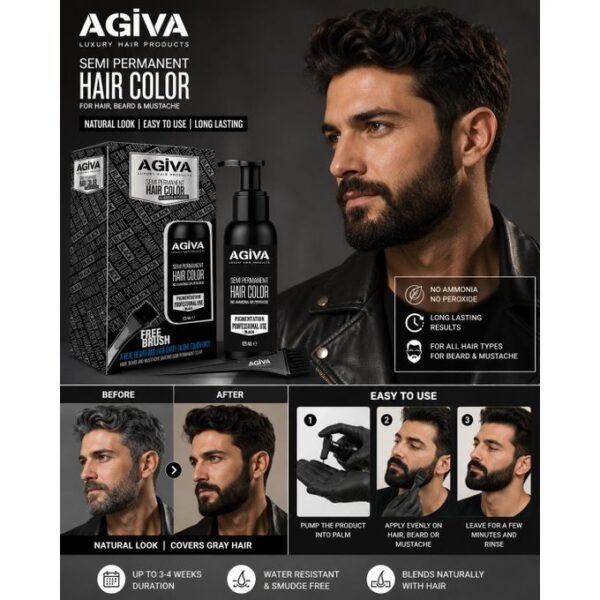 IMG-20260828-WA0049 صبغة أجيڤا شبه الدائمة للحية والشعر (Agiva Semi Permanent Hair Color - Black 125ml)